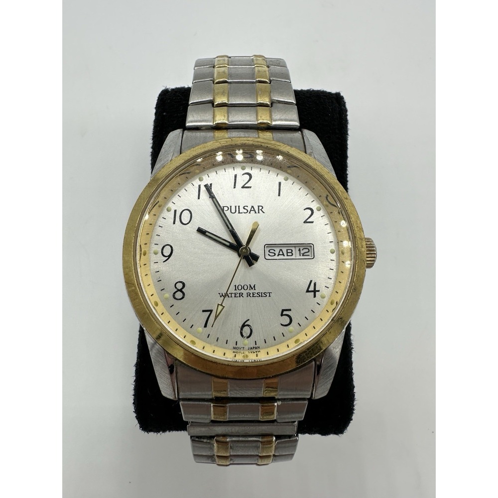 Pulsar VJ33-X020 Mens Two Tone Quartz Watch Day Date 100M New Battery
